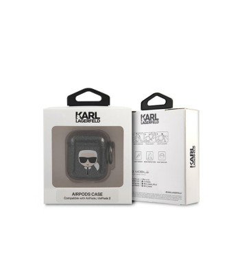 Karl Lagerfeld maciņš Airpods 1/2 KLA2UKHGK vāciņš melns Glitter Karl's Head