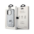 Karla Lagerfelda futrālis iPhone 15 Pro 6.1 KLHCP15LGCNPSG sudraba cietajam korpusam Fixed Glitter Choupette Logo Metāla Pin