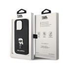 Karl Lagerfeld maciņš iPhone 15 Pro 6.1 KLHCP15LGKNPSK melns ciets korpuss Fixed Glitter Ikonik Logo Metāla Pin