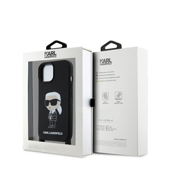 Karl Lagerfeld maciņš iPhone 15 6.1 KLHCP15SSCBSKNK cietajam korpusam melns Crossbody Silicone Ikonik