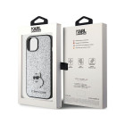 Karl Lagerfeld futrālis iPhone 15 6.1 sudraba cietajam korpusam Fixed Glitter Choupette Logo Metal Pin