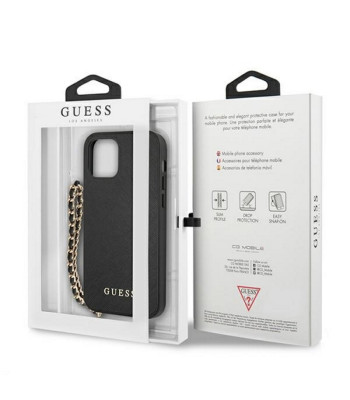 Guess maciņš iPhone 11 GUHCN61SASGBK melns ciets maciņš Saffiano Chain