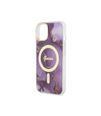 Guess maciņš iPhone 14 6.1 GUHMP14SHMTMRSU violetajam cietajam maciņam Golden Marble MagSafe