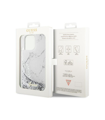 Guess maciņš iPhone 14 Pro Max 6,7 GUHCP14XLCSGSGH balts ciets maciņš Liquid Glitter Marble