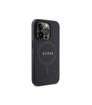 Guess maciņš iPhone 14 Pro 6.1 GUHMP14LPSAHMCK melns HC PU Saffiano Magsafe