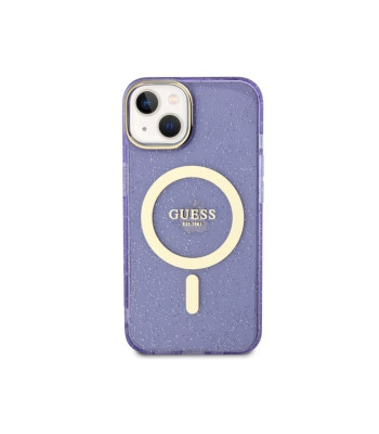 Guess maciņš iPhone 14 6.1 GUHMP14SHCMCGU purpursarkanā cietā maciņā Magsafe IML Glitter Gold