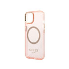 Guess maciņš iPhone 14 Plus 6.7 GUHMP14MHTCMP rozā cietajam korpusam Gold Outline Translucent MagSafe