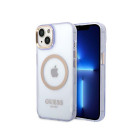 Guess maciņš tālrunim iPhone 14 6.1 GUHMP14SHTCMU purpursarkans cietais korpuss Gold Outline Translucent MagSafe