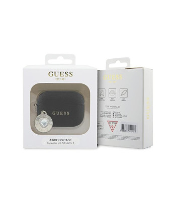 Guess maciņš priekš AirPods Pro 2 GUAP2PGEHCDK melns Fixed Glitter W/Heart Diamond Charm