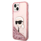 Karl Lagerfeld maciņš iPhone 14 Pro Max 6.7 KLHCP14XLNCHCP rozā cietajam maciņam Liquid Glitter NFT Choupette Head