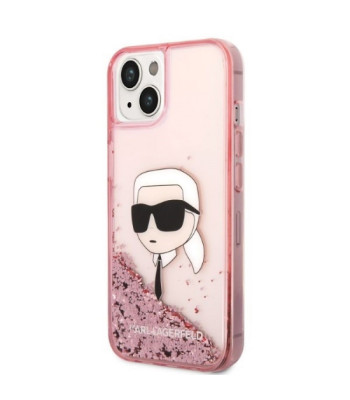 Karl Lagerfeld maciņš iPhone 14 Pro Max 6.7 KLHCP14XLNCHCP rozā cietajam maciņam Liquid Glitter NFT Choupette Head