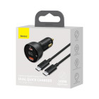 Baseus auto lādētājs Superme PD 100W 1x USB 1x USB-C melns + kabelis USB-C - USB-C