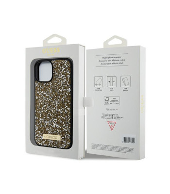 Guess maciņš iPhone 15 6.1 GUHCP15SPFGBSD dzeltens HC Rhinestone metāla logotips