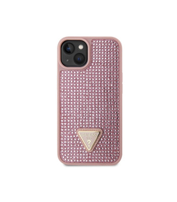 Guess maciņš iPhone 14 Pro 6.1 GUHCP14SHDGTPP rozā cietajam korpusam Rhinestone Triangle