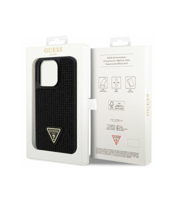 Guess maciņš iPhone 14 Pro 6.1 GUHCP14LHDGTPK melns ciets korpuss Rhinestone Triangle