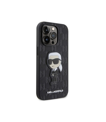 Karl Lagerfeld maciņš iPhone 14 Pro Max 6.7 KLHCP14XSAKHPKK melns ciets korpuss Saffiano Monogram Ikonik