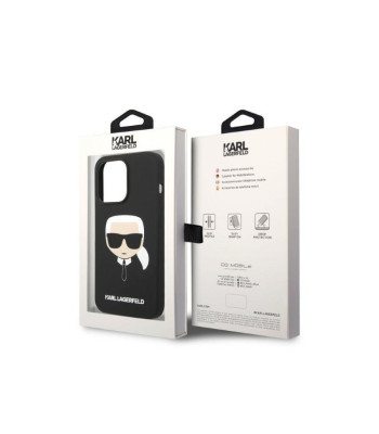 Karl Lagerfeld maciņš iPhone 14 Pro Max 6.7 KLHMP14XSLKHBK melns ciets korpuss Silikona Karl's Head Magsafe