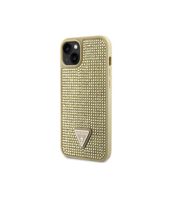 Guess maciņš iPhone 14 Plus 6,7 GUHCP14MHDGTPD zelta cietajam korpusam Rhinestone Triangle