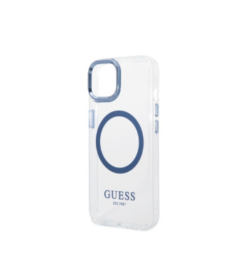 Guess maciņš iPhone 14 Plus 6,7 GUHMP14MHTRMB zils cietais korpuss Metal Outline Magsafe