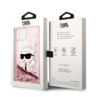 Karl Lagerfeld futrālis iPhone 14 Pro 6.1 KLHCP14LLNCHCP rozā cietais korpuss Liquid Glitter NFT Choupette Head