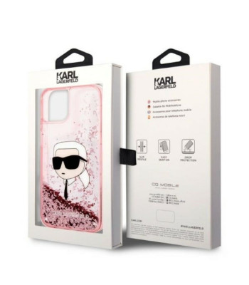 Karl Lagerfeld futrālis iPhone 14 Pro 6.1 KLHCP14LLNCHCP rozā cietais korpuss Liquid Glitter NFT Choupette Head