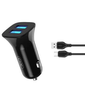 XO auto lādētājs TZ10 2x USB 2.4A melns + microUSB kabelis