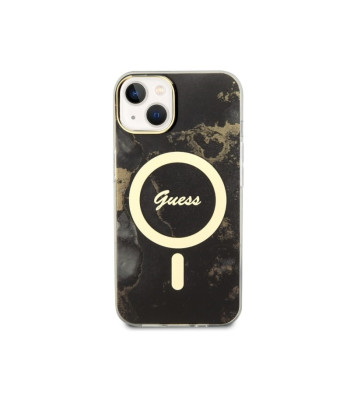 Guess futrālis iPhone 14 6.1 GUHMP14SHTMRSK melns cietais korpuss Magsafe IML Golden Marble