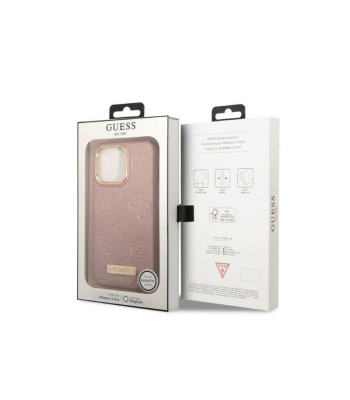 Guess Case iPhone 13/13 Pro 6.1 GUHMP13LSAPTSTP rozā cietais korpuss Peonijas logotipa plāksne MagSafe