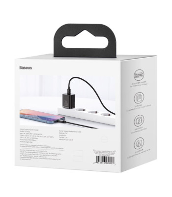 Baseus sienas lādētājs Super Si PD 20W 1x USB-C melns + USB-C - Lightning kabelis