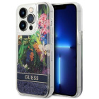 Guess futrālis iPhone 14 Pro Max 6,7 GUHCP14XLFLSB zils cietais korpuss Flower Liquid Glitter
