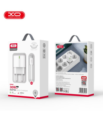 XO sienas lādētājs CE06 PD 30W 1x USB-C baltā krāsā + USB-C - USB-C kabelis