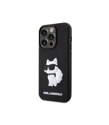 Karl Lagerfeld maciņš iPhone 14 Pro Max 6.7 KLHCP14X3DRKHNK melns ciets maciņš Rubber Choupette 3D