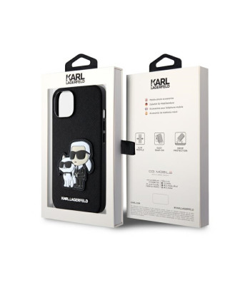 Karl Lagerfeld maciņš iPhone 14 Plus 6.7 KLHCP14MSANKCPK melns cietais korpuss Saffiano Karl - Choupette