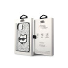 Karl Lagerfeld futrālis iPhone 14 6.1 KLHCP14SG2CPS sudraba cietais korpuss Glitter Choupette Patch