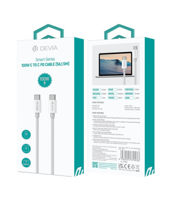 "Devia" kabelis Smart PD USB-C - USB-C 1,5 m 5A, balts