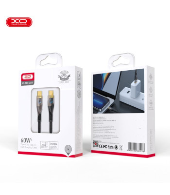 "XO Clear" kabelis NB-Q223B USB-C - USB-C 1,0 m 60 W melns